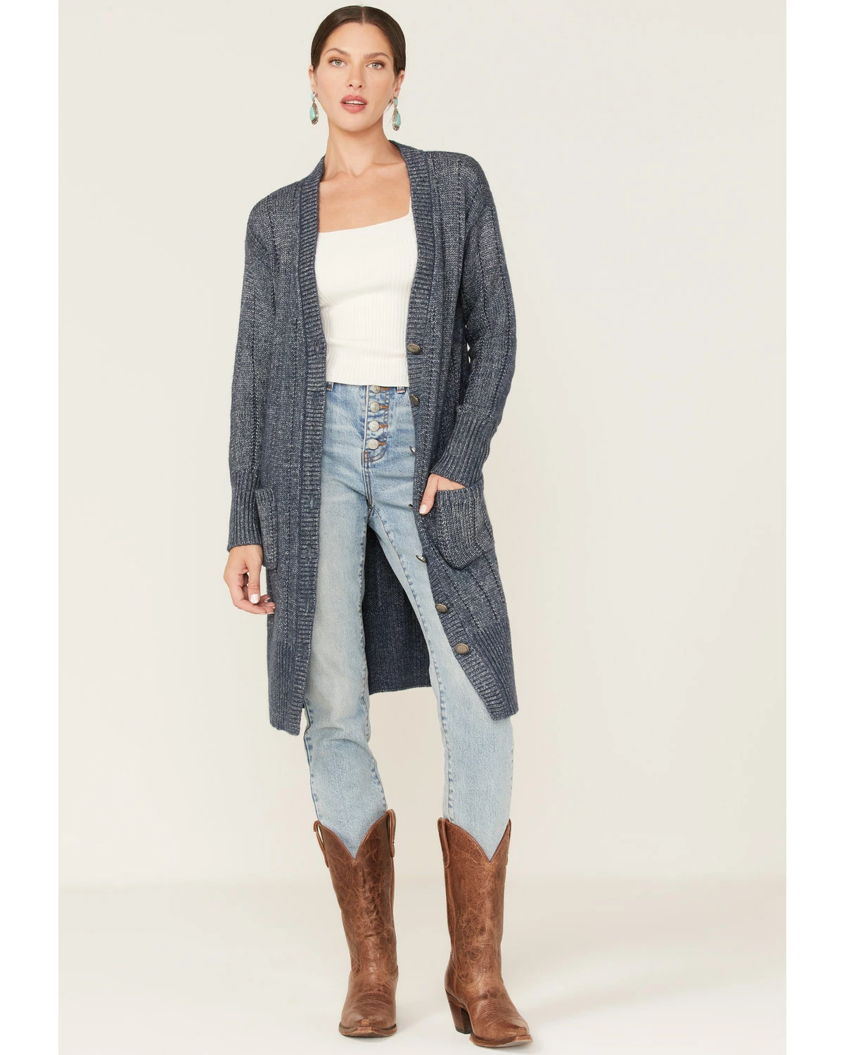 Cleo + Wolf Women's Marled Cardigan Sweater Blue 5 Cleo + Wolf Women's Marled Cardigan Sweater Blue - Image 5