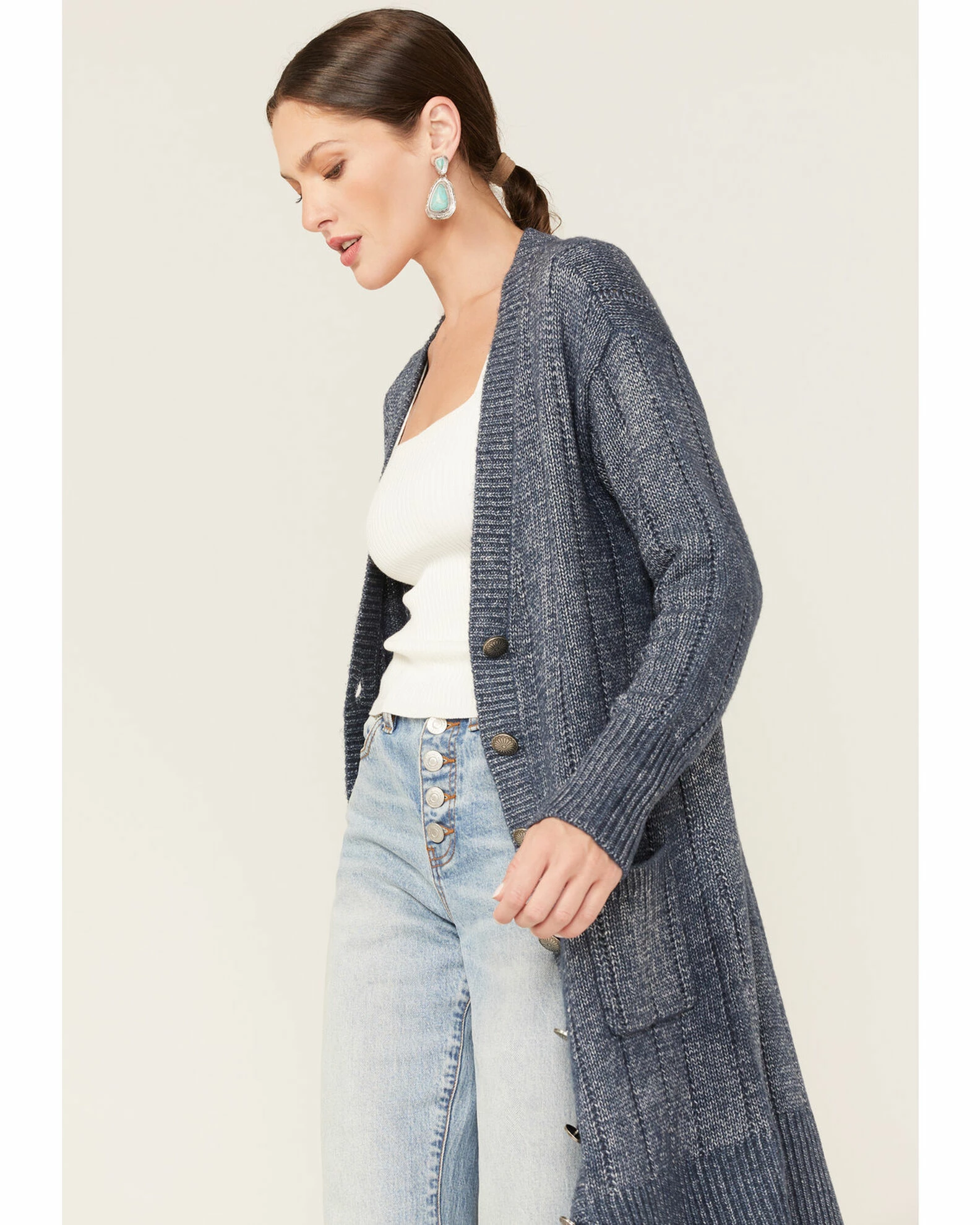 Cleo + Wolf Women's Marled Cardigan Sweater Blue 2 Cleo + Wolf Women's Marled Cardigan Sweater Blue - Image 2