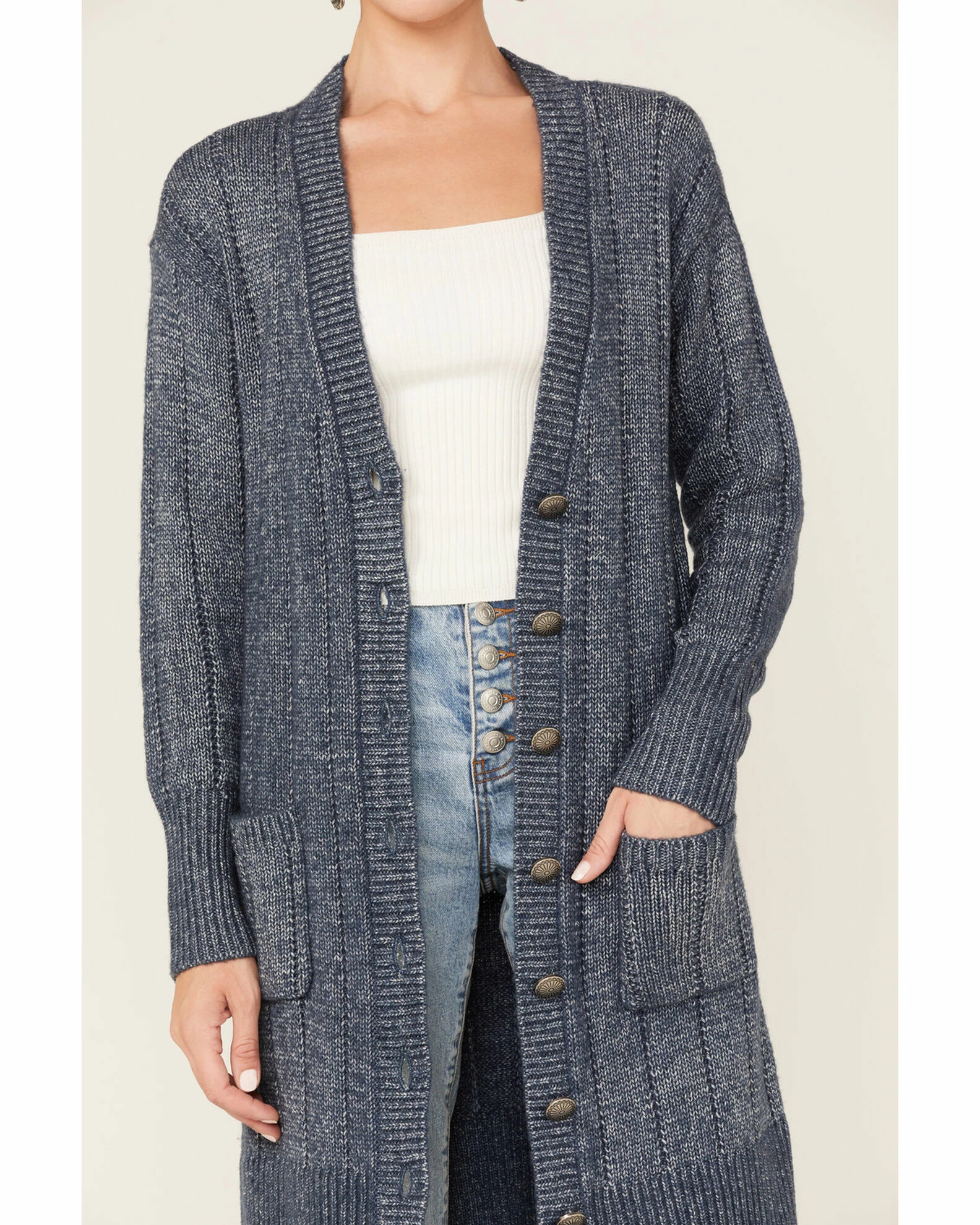 Cleo + Wolf Women's Marled Cardigan Sweater Blue 3 Cleo + Wolf Women's Marled Cardigan Sweater Blue - Image 3