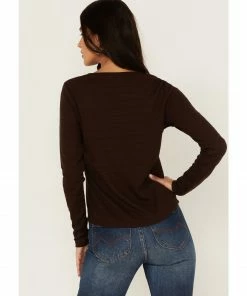 Cleo + Wolf Women's Long Sleeve Henley Top Chocolate -Cleo & Wolf Shop 2000380764 240 P4