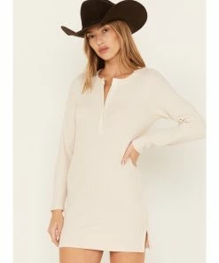 Cleo + Wolf Women's Waffle Knit Henley Dress Ivory -Cleo & Wolf Shop 2000380765 103 P1 1