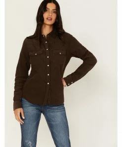 Cleo + Wolf Women's Pincord Button-Down Long Sleeve Snap Western Shirt Chocolate