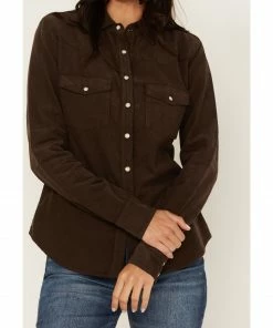 Cleo + Wolf Women's Pincord Button-Down Long Sleeve Snap Western Shirt Chocolate -Cleo & Wolf Shop 2000380767 240 P3