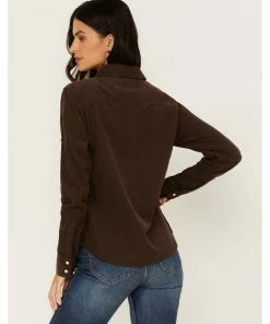 Cleo + Wolf Women's Pincord Button-Down Long Sleeve Snap Western Shirt Chocolate -Cleo & Wolf Shop 2000380767 240 P4