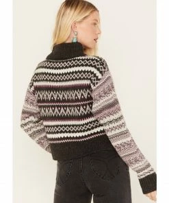 Cleo + Wolf Women's Fair Isle Stripe Knit Cropped Sweater Dark Grey 8 Cleo + Wolf Women's Fair Isle Stripe Knit Cropped Sweater Dark Grey -Cleo & Wolf Shop 2000380777 021 P4