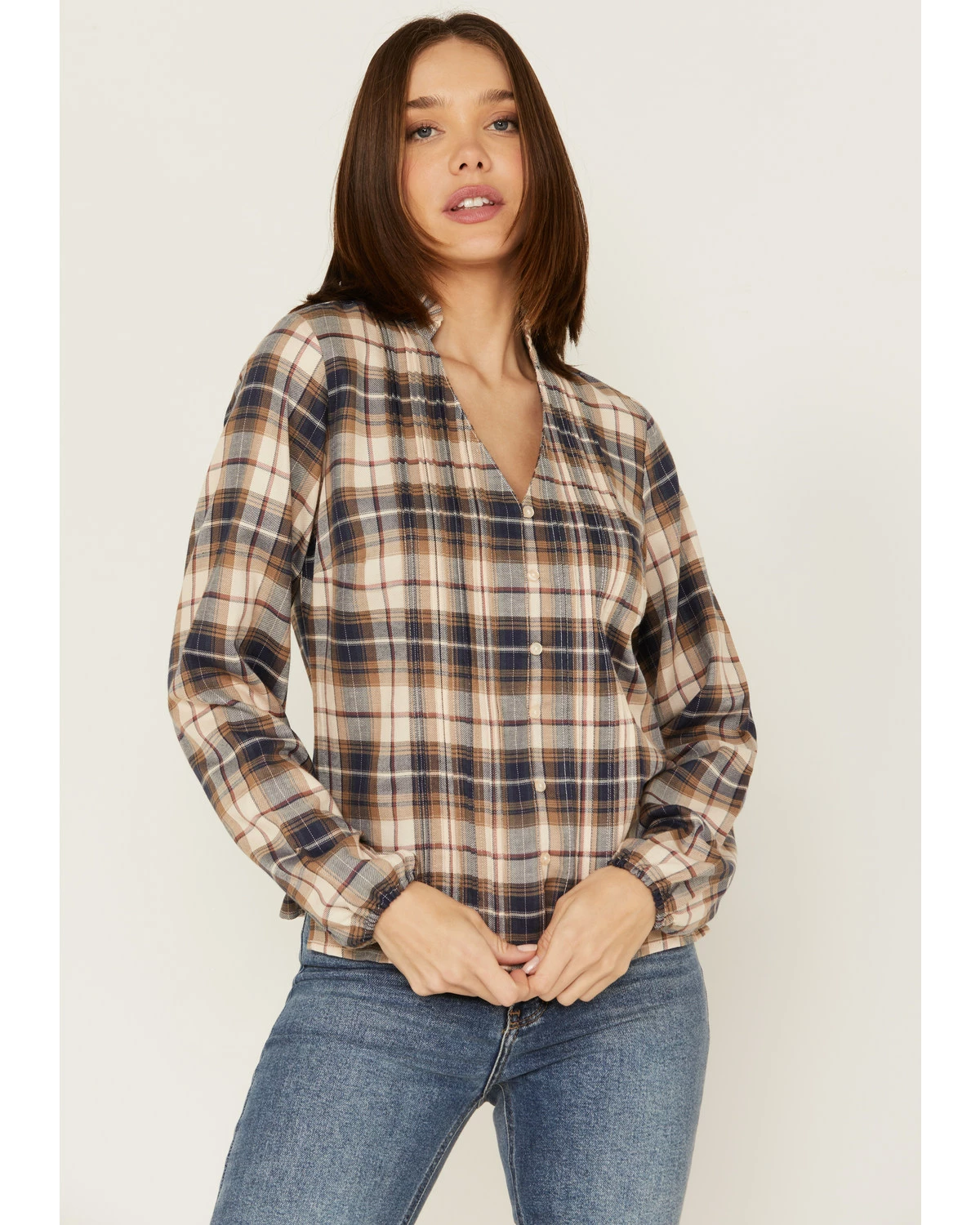 Cleo + Wolf Women's Plaid Print Blouse Blush 5 Cleo + Wolf Women's Plaid Print Blouse Blush - Image 5