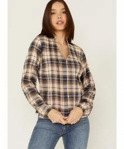 Cleo + Wolf Women's Plaid Print Blouse Blush