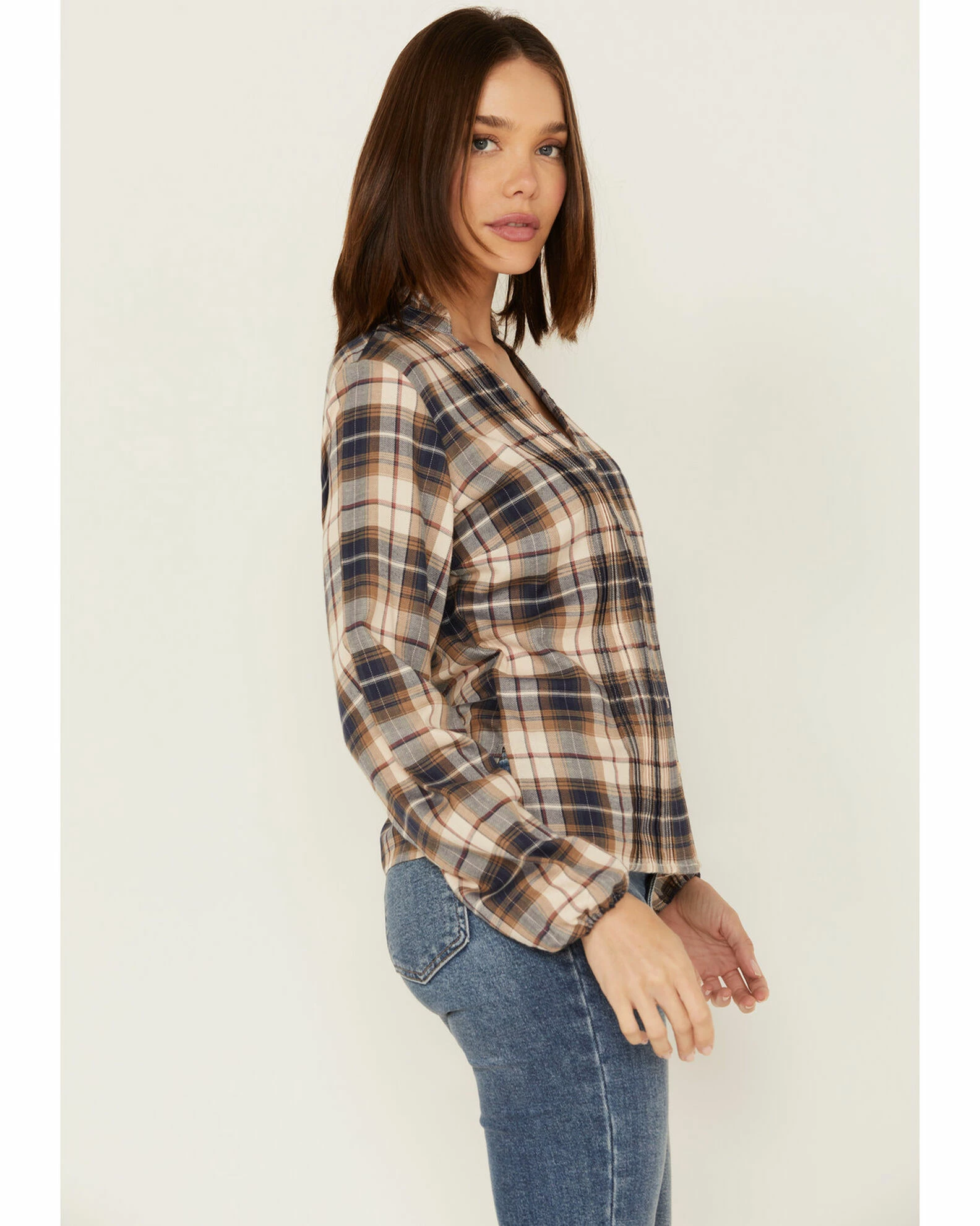 Cleo + Wolf Women's Plaid Print Blouse Blush 2 Cleo + Wolf Women's Plaid Print Blouse Blush - Image 2