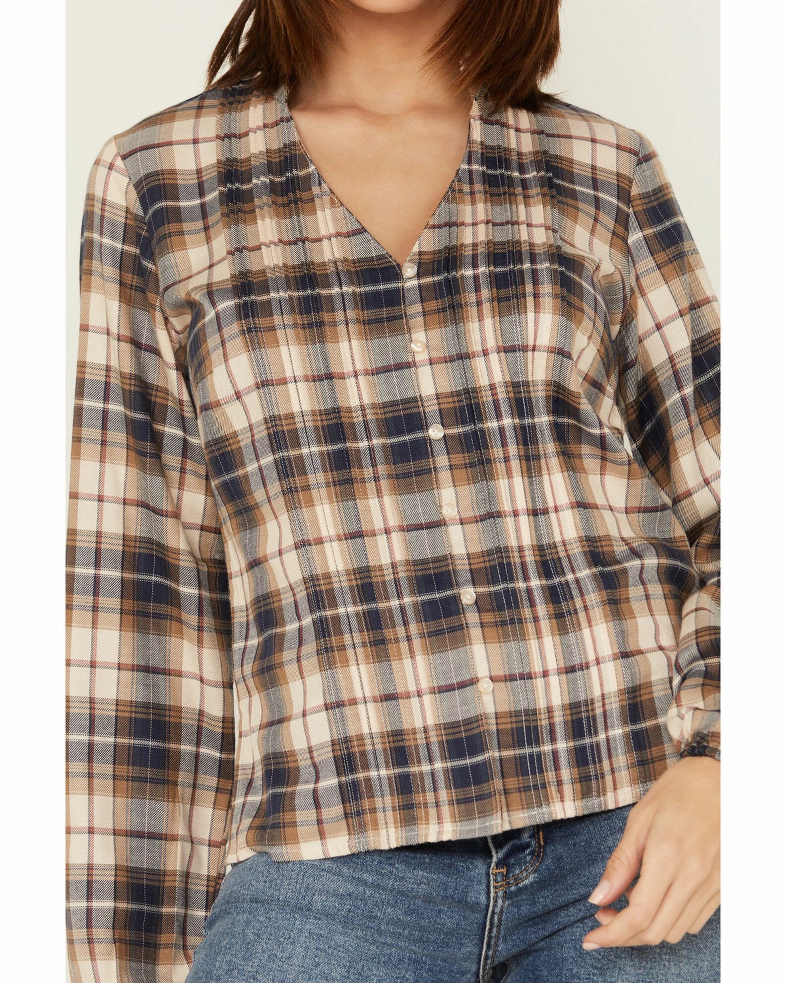 Cleo + Wolf Women's Plaid Print Blouse Blush 3 Cleo + Wolf Women's Plaid Print Blouse Blush - Image 3