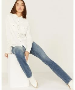 Cleo + Wolf Women's Pincord Button-Down Long Sleeve Snap Western Shirt Ivory