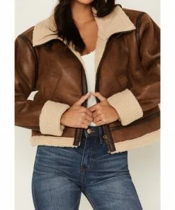 Cleo + Wolf Women's Faux Shearling Jacket Brown -Cleo & Wolf Shop 2000381611 200 P3