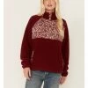 Cleo + Wolf Women's Sherpa Half Button Pullover Sweater Burgundy