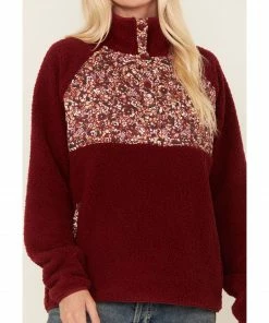 Cleo + Wolf Women's Sherpa Half Button Pullover Sweater Burgundy -Cleo & Wolf Shop 2000382092 640 P3