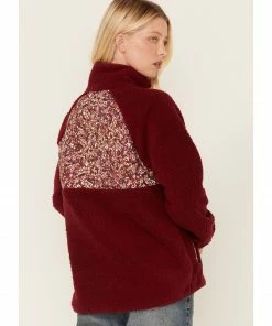 Cleo + Wolf Women's Sherpa Half Button Pullover Sweater Burgundy -Cleo & Wolf Shop 2000382092 640 P4